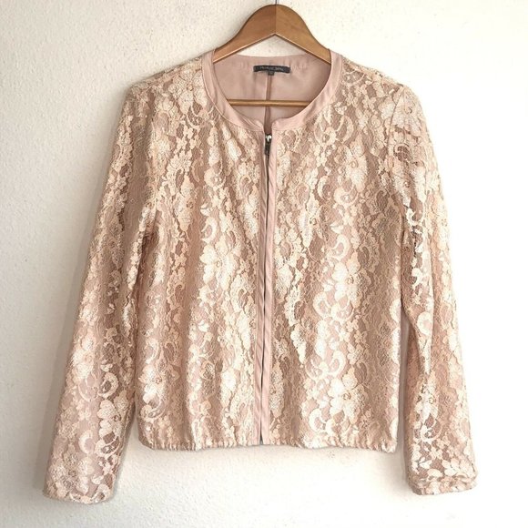 Michael Stars Lace Overlay Full Zip Top Pink Large - Picture 10 of 10